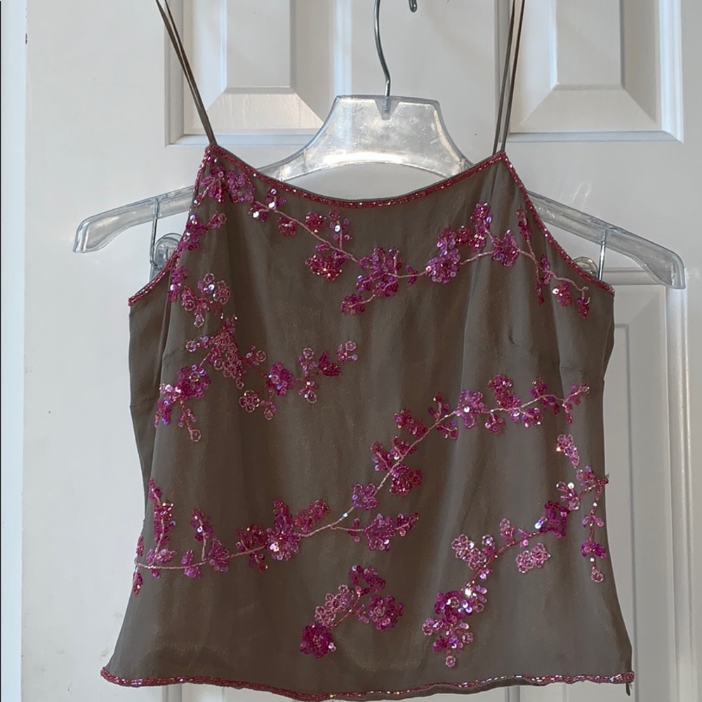 Laundry by Shelli Segal taupe floral beads/sequins